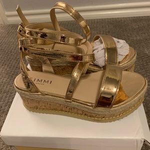 Simmi gold lace up wedge sandals